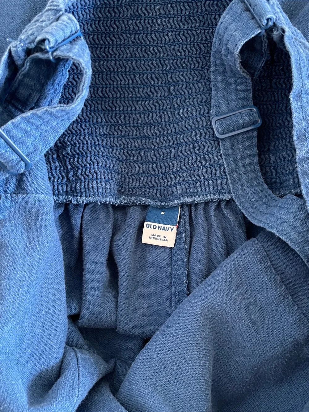 Old Navy Linen Blend Blue Romper with Tie Waist - Small